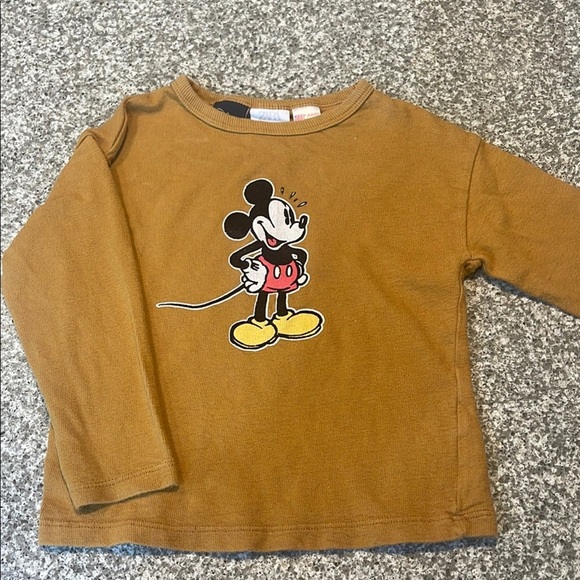 Zara Disney Kids Mustard Classic Mickey Mouse long sleeved Shirt - Picture 1 of 4